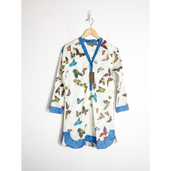 NWT Jim Thompson Button Down Tunic Size 6 Butterfly Print Cotton Lightweight - Picture 2 of 12